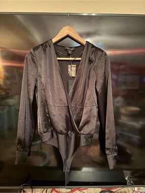 Rachel Zoe zeBlack Satin Wrap Bodysuit Jacket